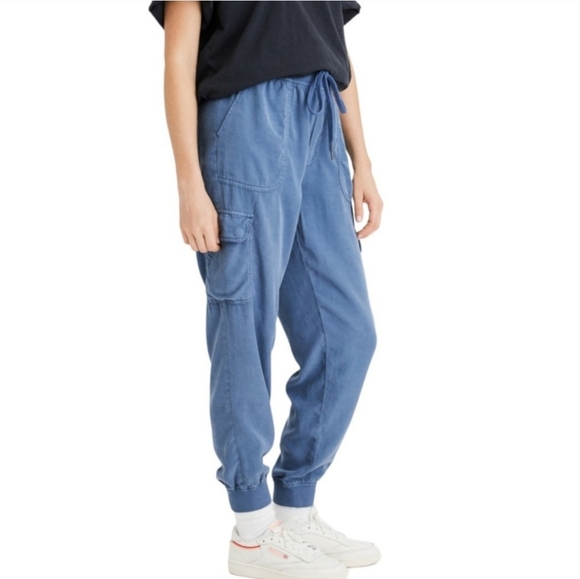 American Eagle Outfitters Cargo Joggers Utility Blue Lyocell Drawstring Soft - Picture 1 of 13